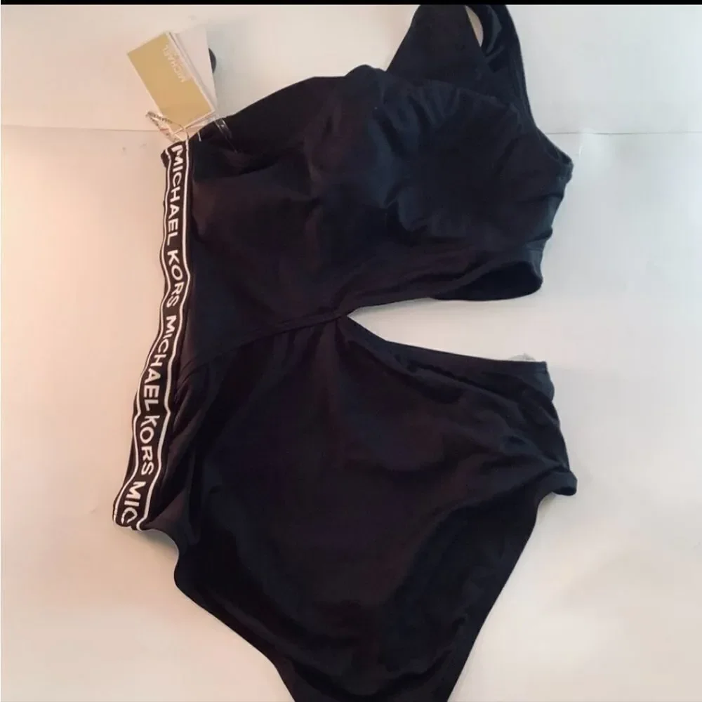 Micheal Kors Black Signature Logo Side Cutout Women's  One-piece swimsui…
